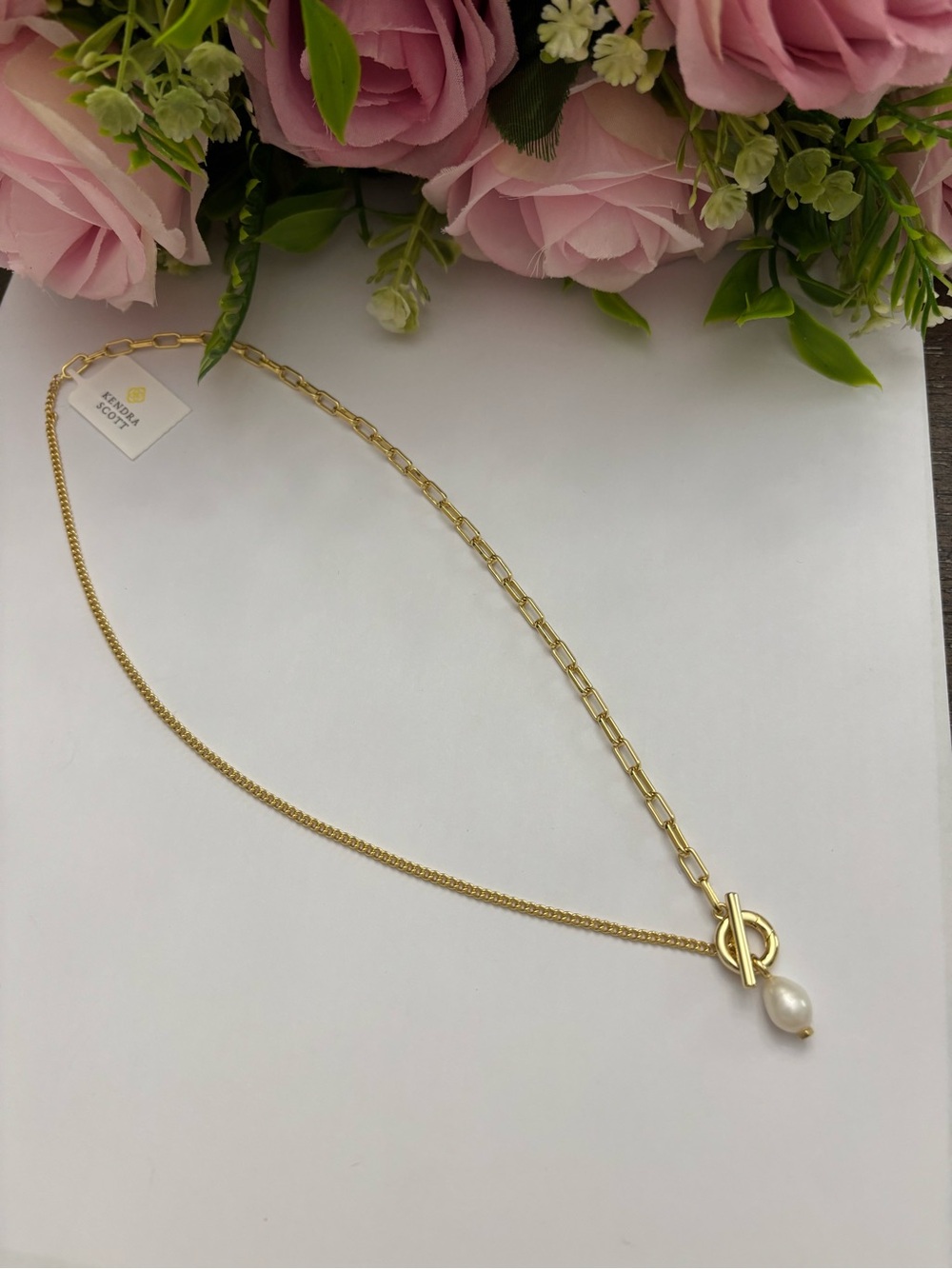 NWT Kendra Scott Leighton Pearl Chain Necklace in Gold Freshwater Cultured pearl